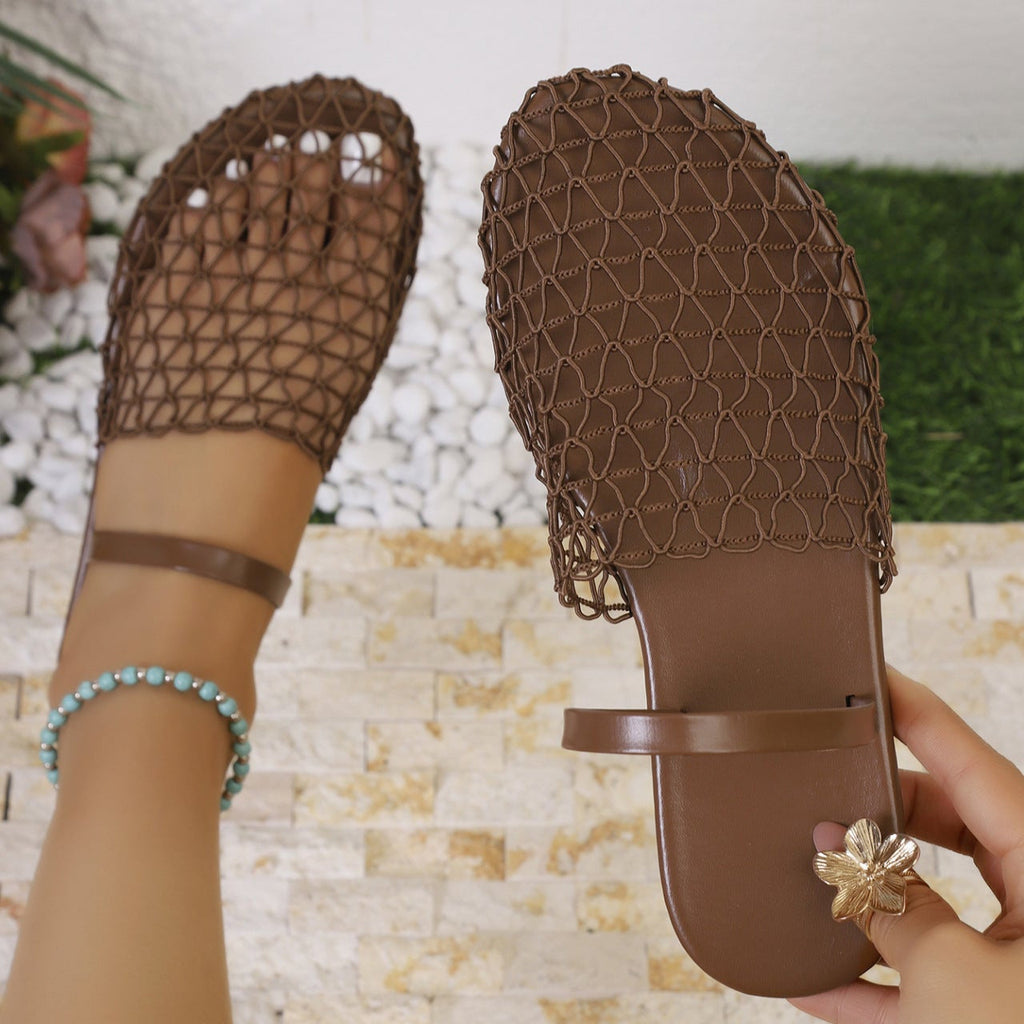 Women's Breathable Mesh Slingback Flat Sandals – Hollow Out Woven Comfort Slip-On Shoes