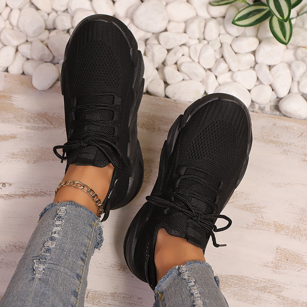 Women's Chunky Platform Mesh Sneakers - Lightweight Breathable Lace-Up Casual Shoes