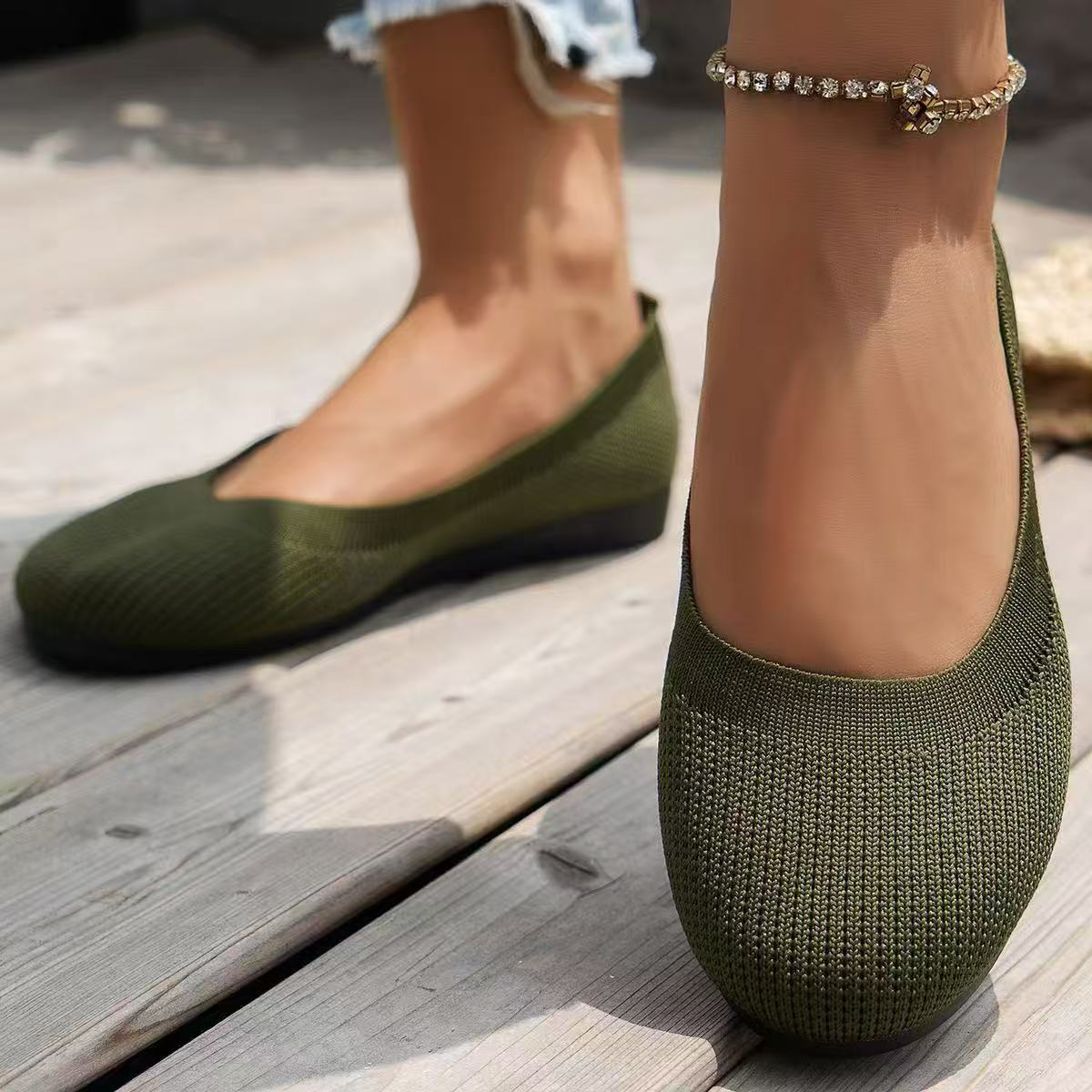 Women’s Knit Slip-On Flats Breathable Comfortable Ballet Flats Low Wedge Casual Shoes