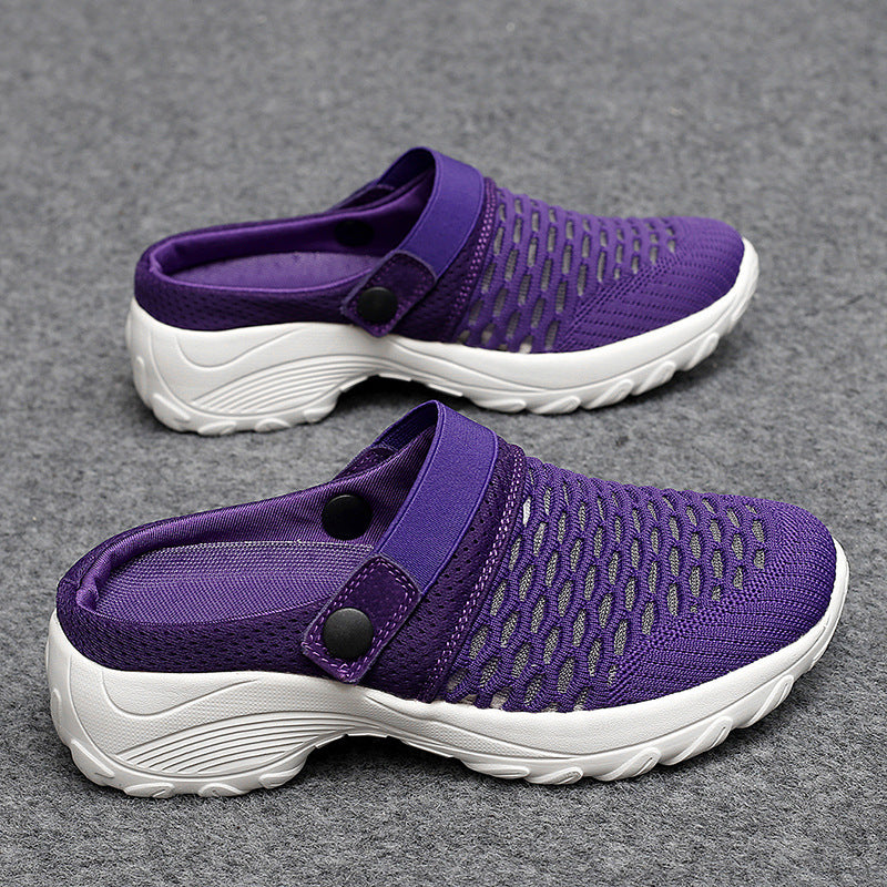 Breathable Mesh Slip-On Clogs Women Lightweight Walking Shoes with Adjustable Strap