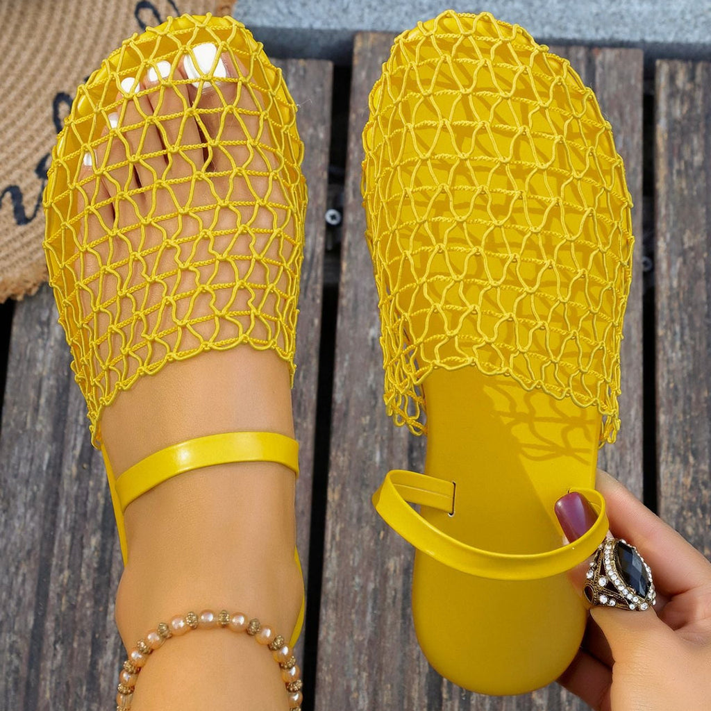 Women's Breathable Mesh Slingback Flat Sandals – Hollow Out Woven Comfort Slip-On Shoes