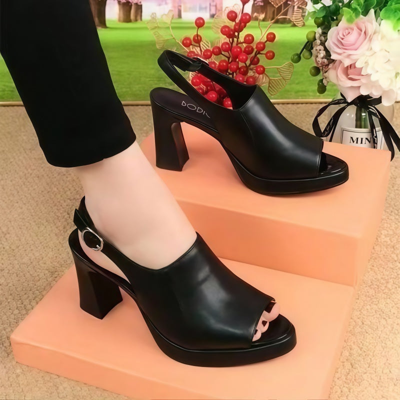 Women's Peep Toe Platform Slingback Sandals Chunky Block Heel 6CM