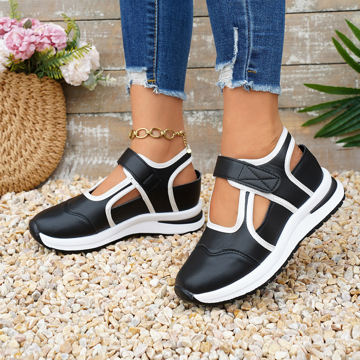 Women Platform Mary Jane Sneakers Velcro Strap Chunky Sole Casual Shoes