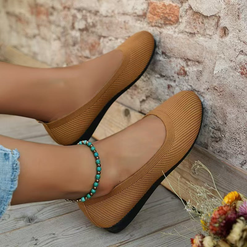 Women’s Knit Slip-On Flats Breathable Comfortable Ballet Flats Low Wedge Casual Shoes