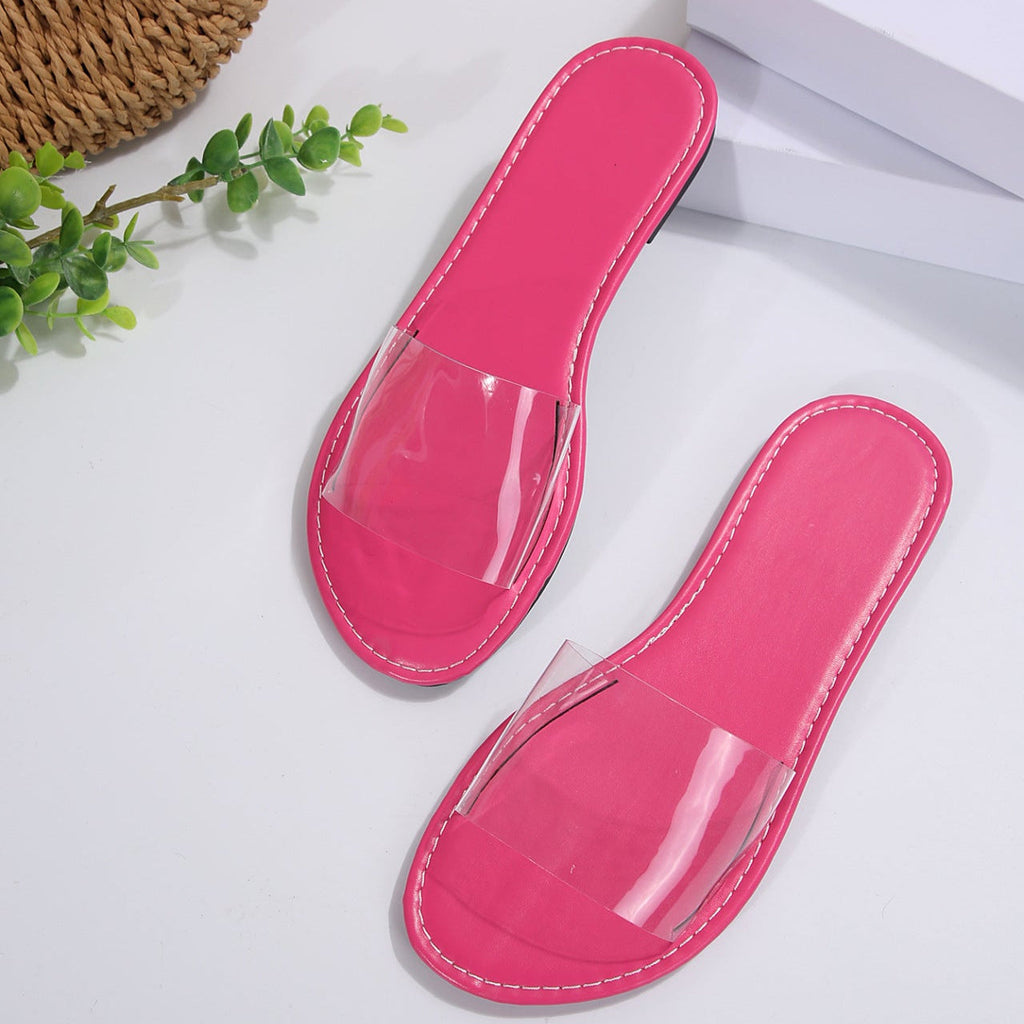 Women's Clear Strap Flat Slide Sandals - PVC Transparent Summer Slippers