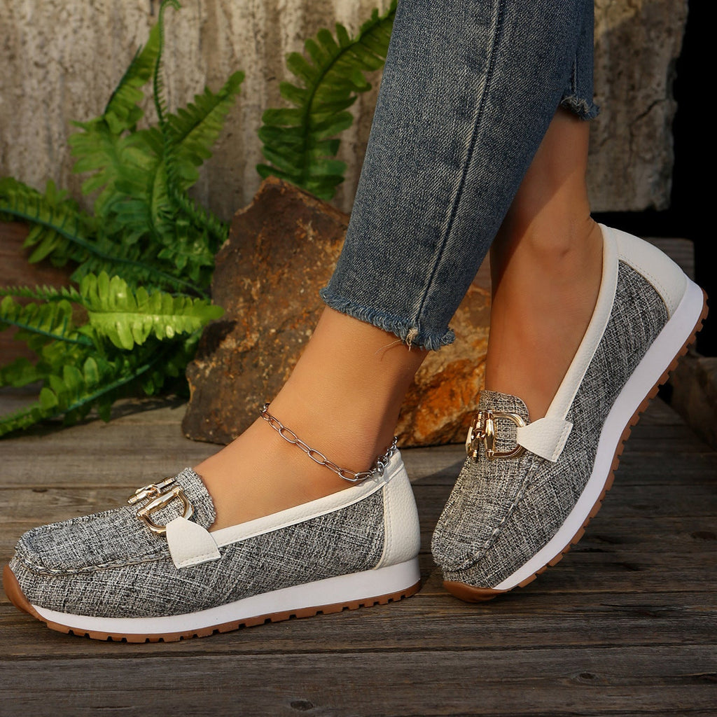 Women's Casual Loafers with Gold Buckle – Comfortable Platform Slip-On Shoes