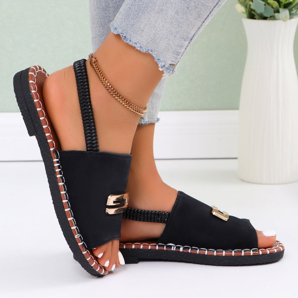 Women’s Platform Slide Sandals with Gold Buckle Peep Toe Comfort Summer Shoes
