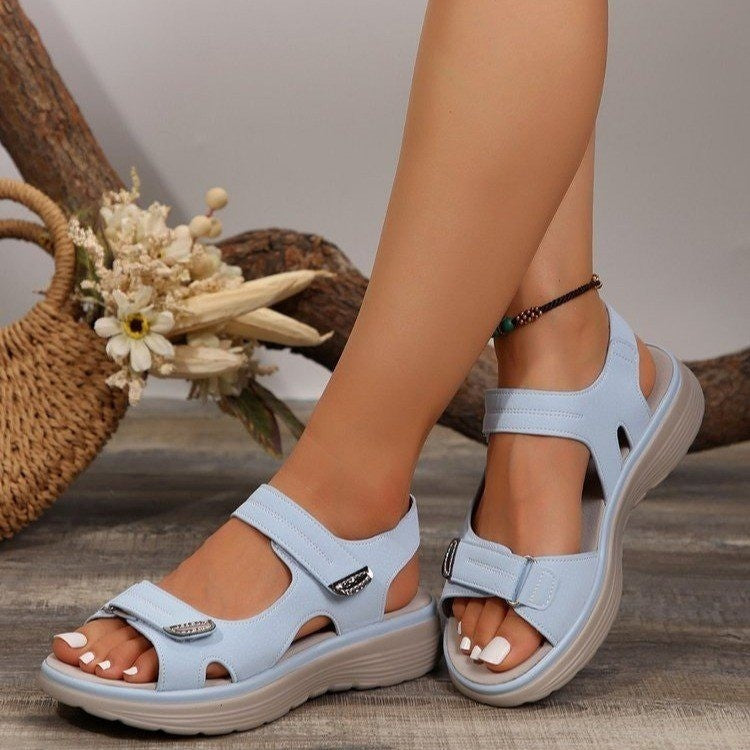 Women's Comfort Platform Sandals with Adjustable Velcro Straps – Lightweight Casual Summer Shoes