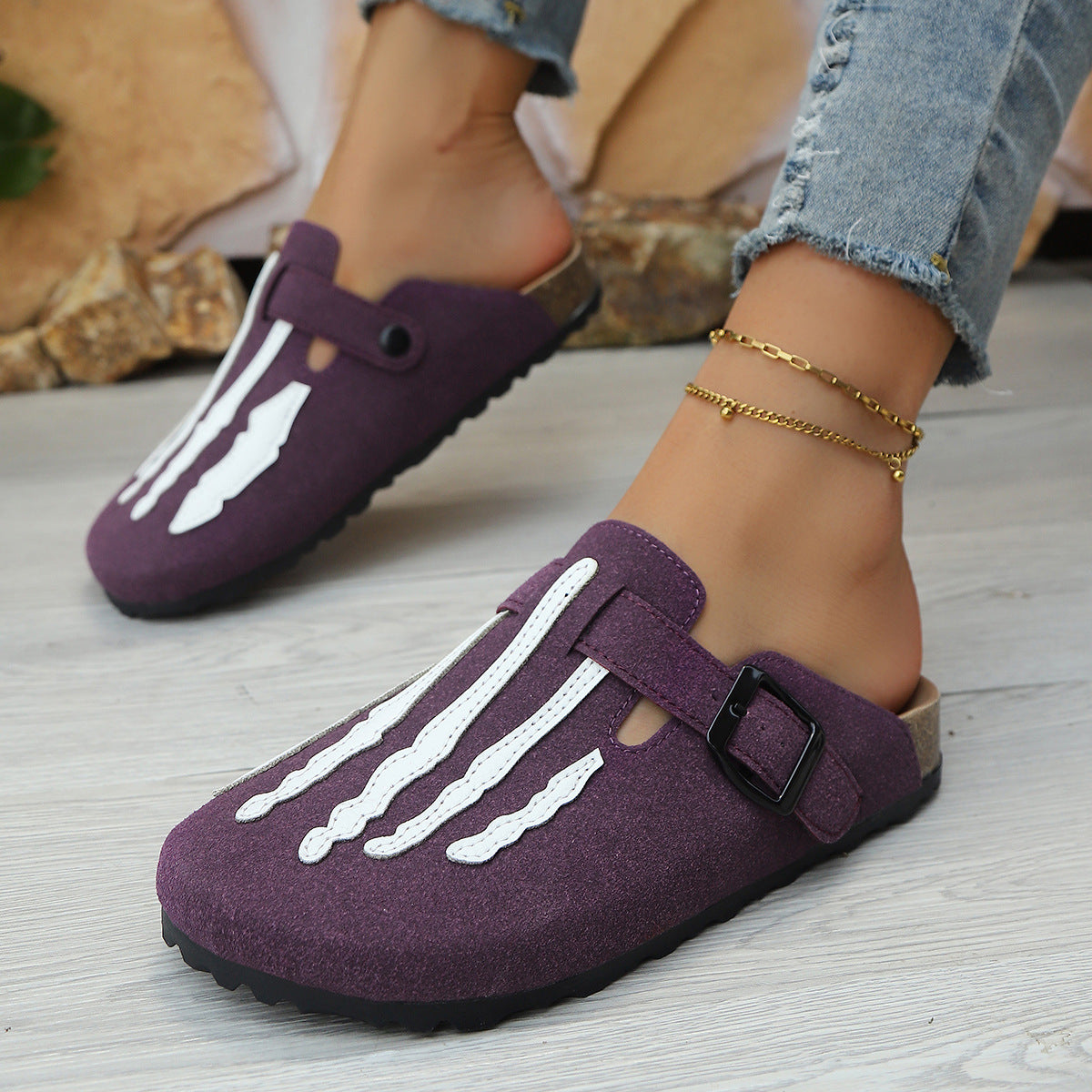 Women's Skeleton Bone Clogs Platform Buckle Mules - Comfy Casual Slip-On Shoes
