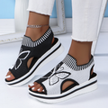 Women's Butterfly Print Knit Slip On Platform Wedge Sandals Open Toe Cutout  Casual  Shoes