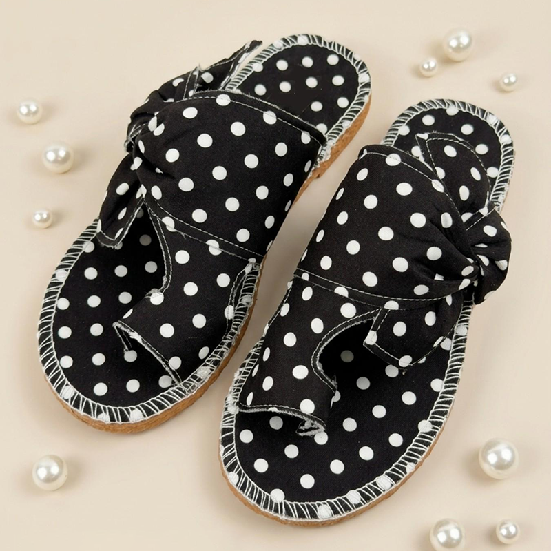 Women's Printed Bow-Detail Open-Toe Flat Slides