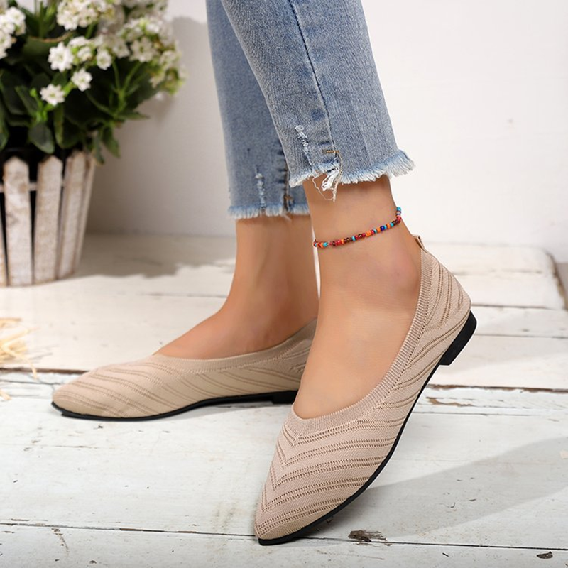 Breathable Knit Pointed Toe Flat Shoes Comfort Slip On Walking Flats for Women
