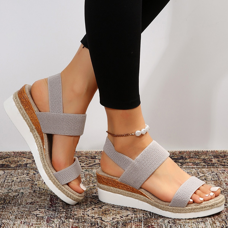 Women's Elastic Strap Wedge Sandals Open Toe Espadrille Platform Summer Casual Shoes
