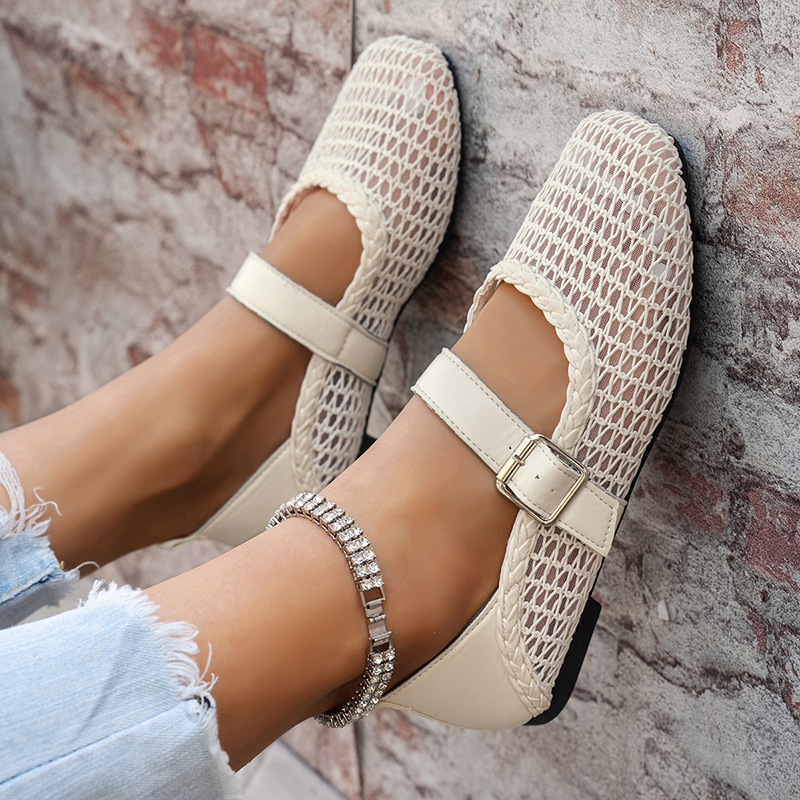 Women's Lace Floral Mesh Everyday Flats – Comfortable Elastic Ankle Strap