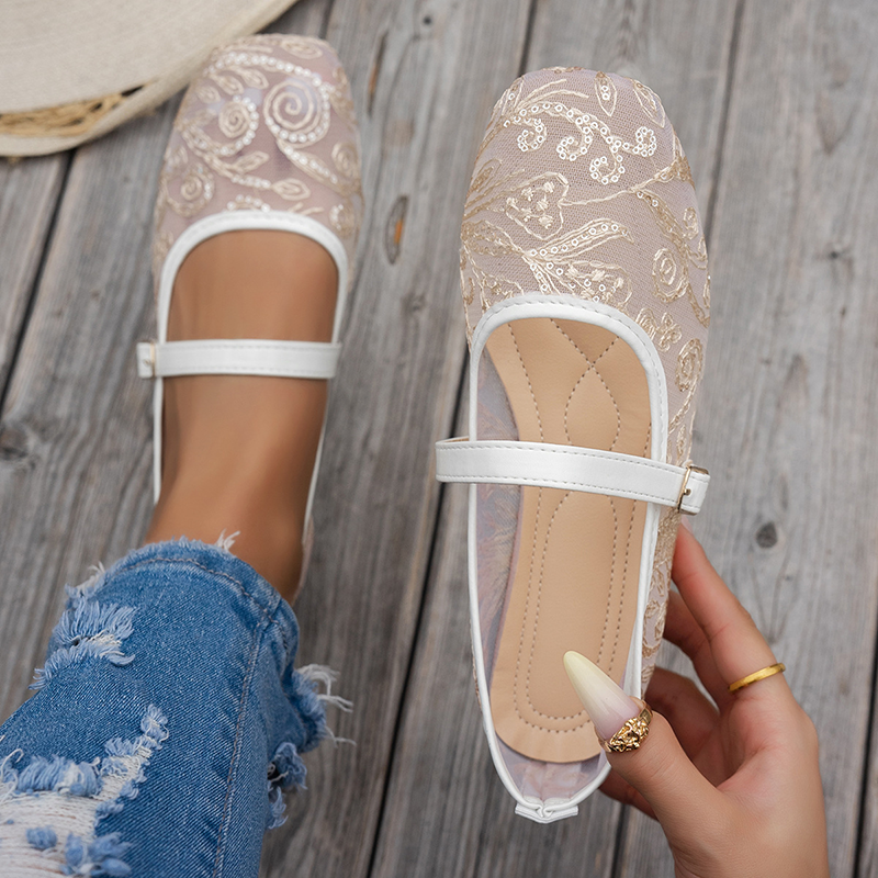 Women's Floral Lace Mesh Flats – Breathable Tulle Mesh for Everyday Wear