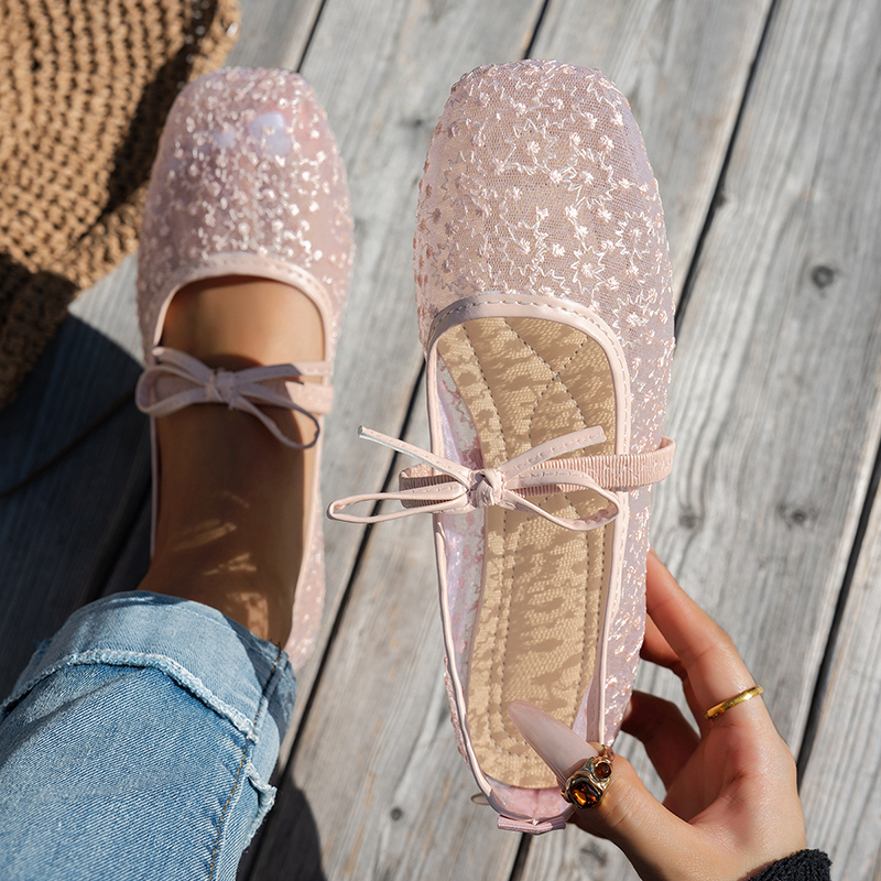 Women's Lace Floral Mesh Everyday Flats – Comfortable Elastic Ankle Strap