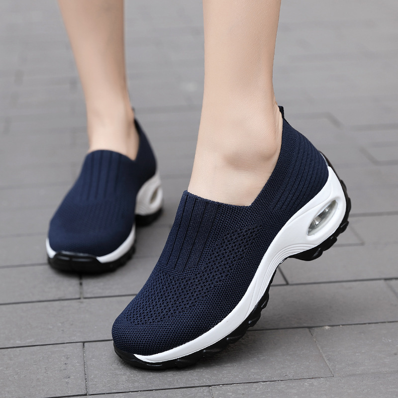 Women's Slip On Air Cushion Platform Sneakers Breathable Knit Walking Shoes Comfort Wedge Casual Loafers