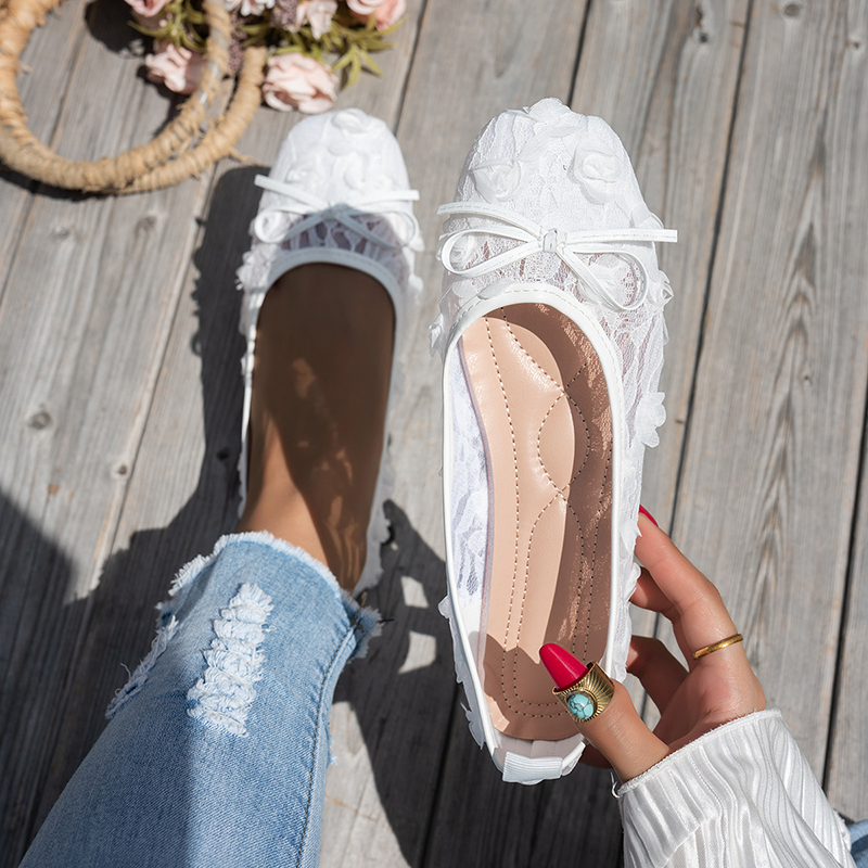 Women's Lace Floral Mesh Everyday Flats – Comfortable Elastic Ankle Strap