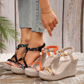Women's Multicolor Woven Wedge Sandals — Platform Open-Toe Shoes