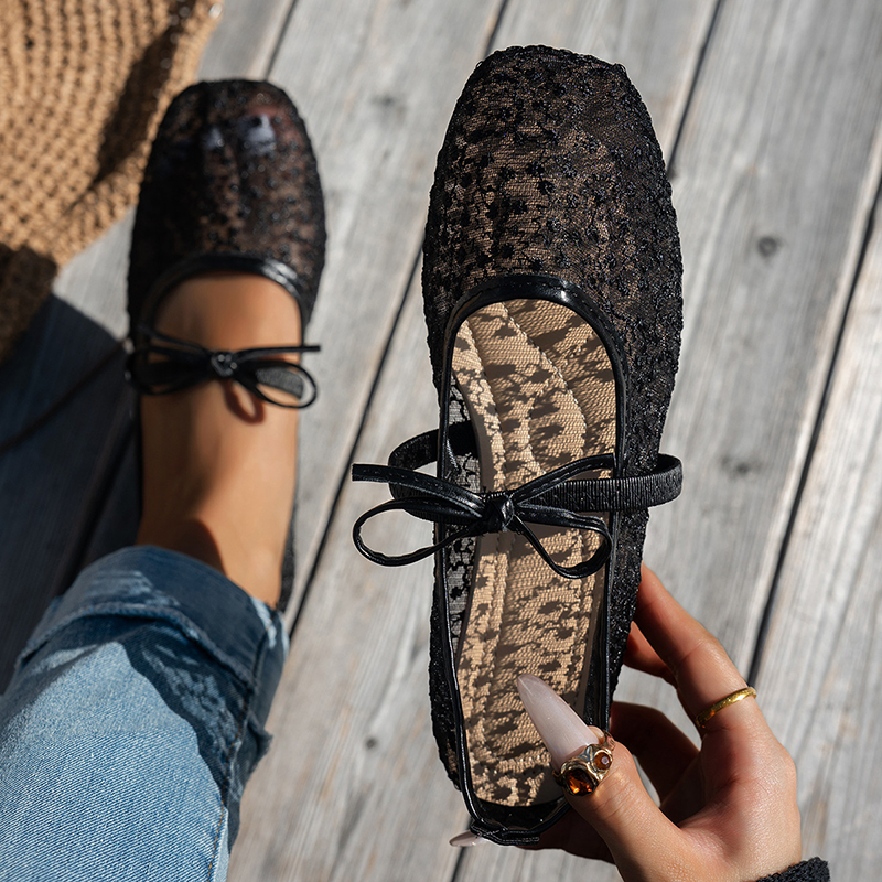 Women's Lace Floral Mesh Everyday Flats – Comfortable Elastic Ankle Strap