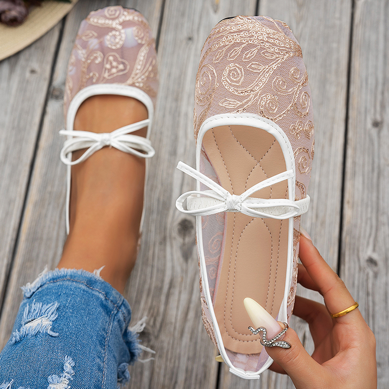 Women's Lace Floral Mesh Everyday Flats – Comfortable Elastic Ankle Strap