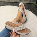 Women's 3D Flower Decor Faux Suede Wedge Flip Flops